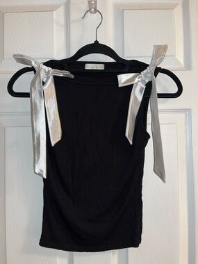 Black Tank with Silver Satin Tie Straps